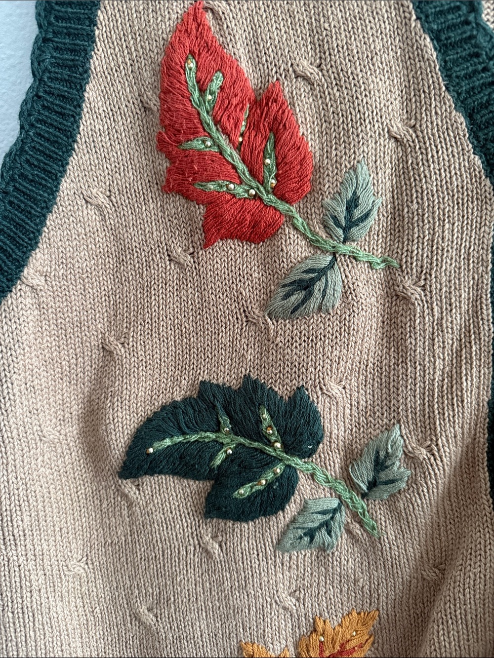 TEDDI Embroidered Floral Leaf Button Front Sweater Vest – Large - Picture 2 of 6